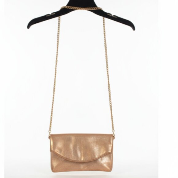 Express Fold-Over Clutch Purse Gold Pink Shoulder Chain Zip Snap Closure - Picture 1 of 16